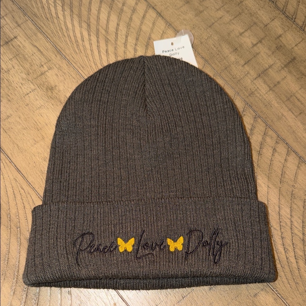 Peace,Love,Dolly Dark Gray Beanie